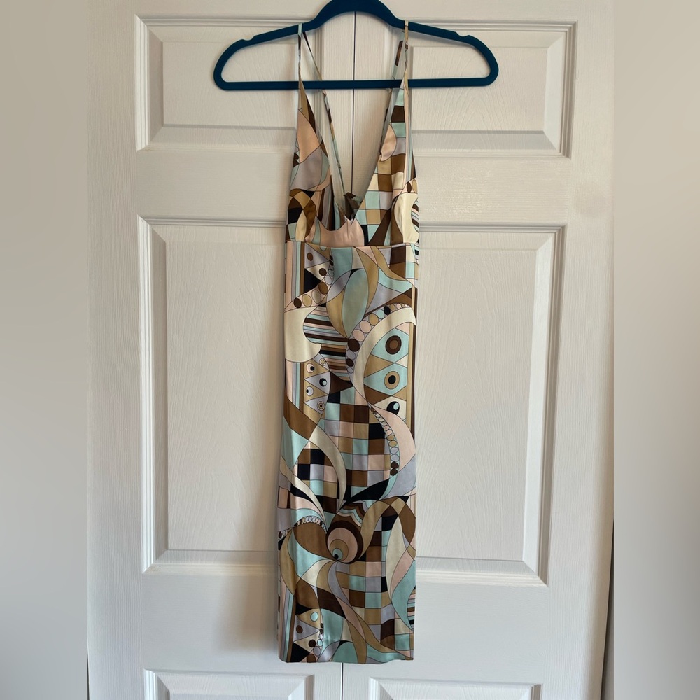 Vintage Hugo Buscati Abstract Geometric Silk Dress Emilio Pucci Style